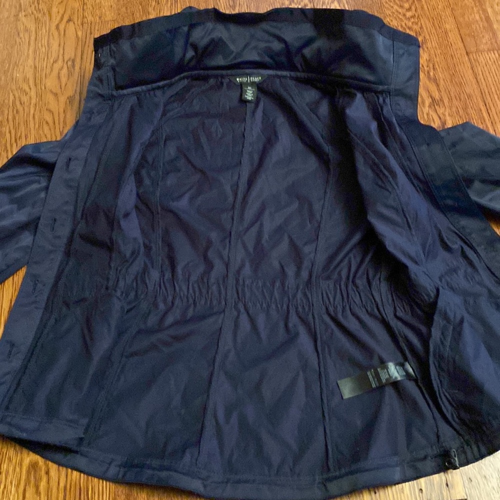 NWOT WHBM Navy Blue Button Up Button Cuff Button Hood Lightweight Rain Jacket - Picture 14 of 15